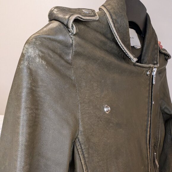 IRO Olive Green Lamb Leather Biker Moto Jacket - size Small - Picture 4 of 7